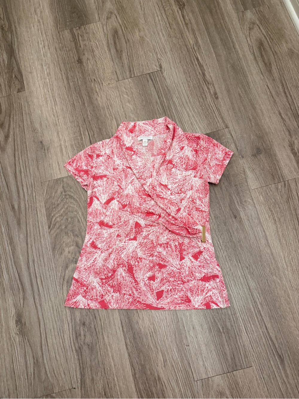 Charter Club Pink Printed Surplice Short-Sleeve Top